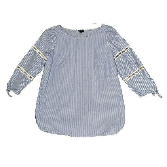 Talbots Shirt‎ Womens Medium Blue White Stripe Boho Preppy Cottagecore Nautical - Picture 1 of 8